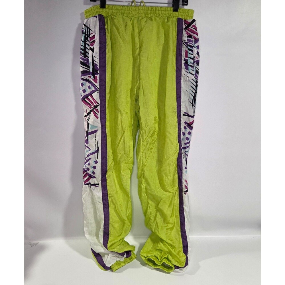 Parachute Pants Nylon Neon Green Purple Travk Pants 80s 90s Style Large